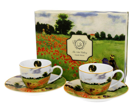 Комплект 2 чаши за еспресо чинийки Claude Monet - Poppy Field 90...