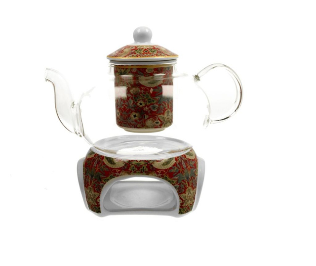 Čajnik s grijačem i infuzerom za čaj William Morris - Strawberry Thief Red 1 L