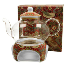 Čajnik s grijačem i infuzerom za čaj William Morris - Strawberry Thief Red 1 L