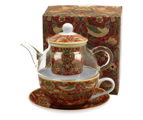 Posuda za čaj i tanjurić William Morris - Strawberry Thief Red 330 ml