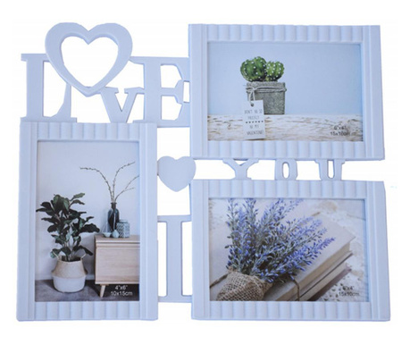 Декоративна фоторамка Pufo с 3 снимки, Love You, 30 x 24 cm, бяла