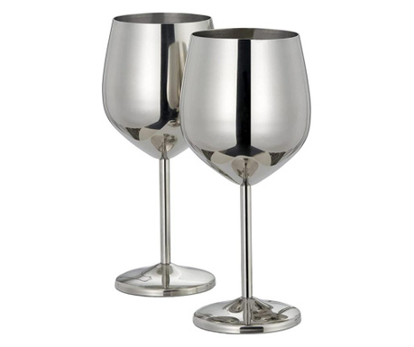 Комплект чаши за вино Quasar & Co., 500 ml, Инокс, височина 21 cm, сребърен, 2 броя Quasar & Co.