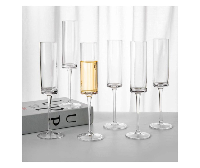 Set 6 pahare sampanie Quasar & Co.®, model drept, sticla, 200 ml, 4,5 x 24,5 cm, transparent