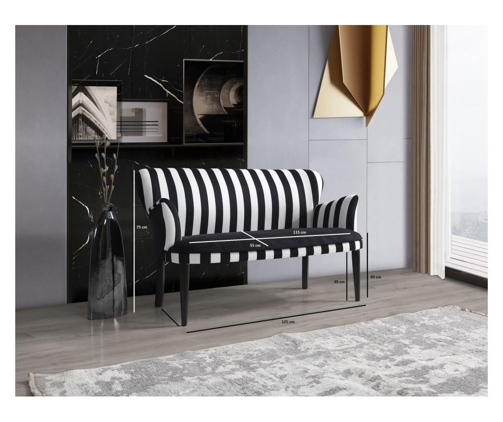 Canapea 2 locuri Pandia Home, negru/alb, 125x60x75 cm - 2