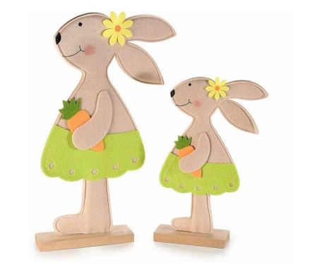 Set od 2 figurice uskršnjih zečeva od prirodnog drva zelene naranče 32x6x51 cm