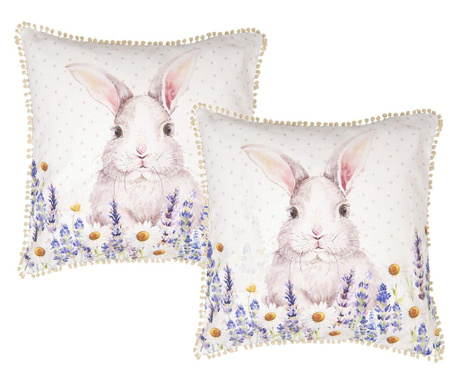 Set od 2 bijele i ljubičaste pamučne jastučnice Rabbit uzorak 40x40 cm