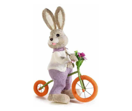Figurina iepuras paste boy cu bicicleta din fibre naturale 26x13x35 cm