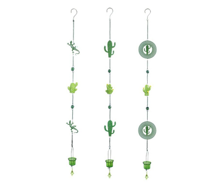 Set 3 decoratiuni suspendabile Signes Grimalt, Tropical, metal, 9x6x120 cm, verde