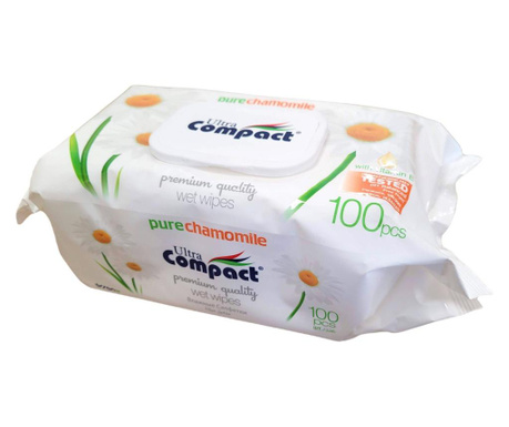 Мокри кърпички Pure Chamomile Premium с лайка, Ultra Compact, 100 бр., с капак