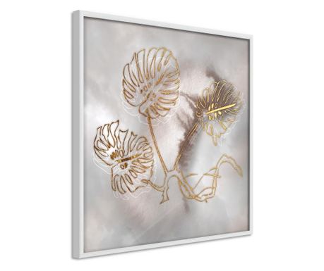 Faldekoráció - golden monstera leaves - fehér keret - 20 x 20 cm