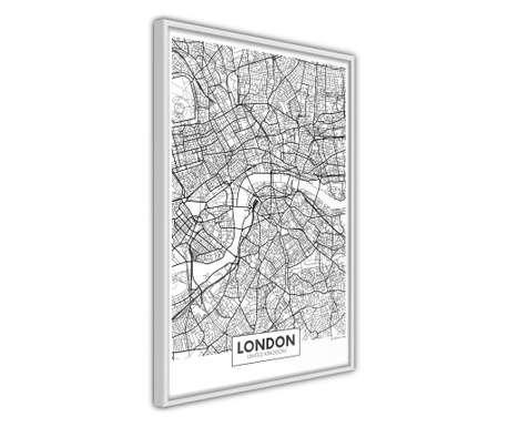 Faldekoráció - city map: london - fehér keret - 20 x 30 cm