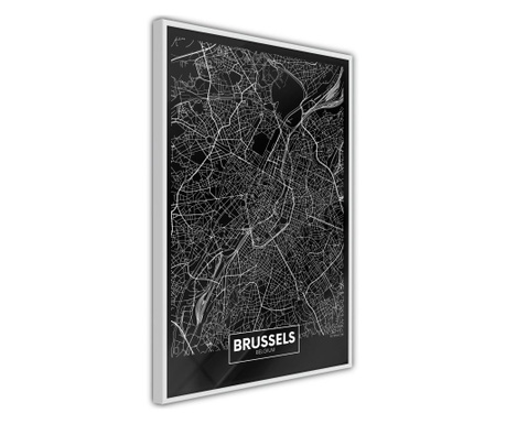 Faldekoráció - city map: brussels (dark) - fehér keret - 20 x 30 cm