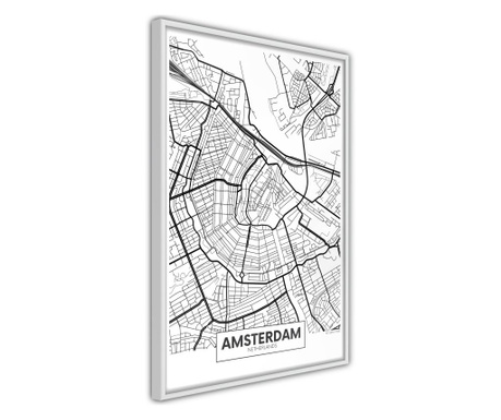Faldekoráció - city map: amsterdam - fehér keret - 20 x 30 cm
