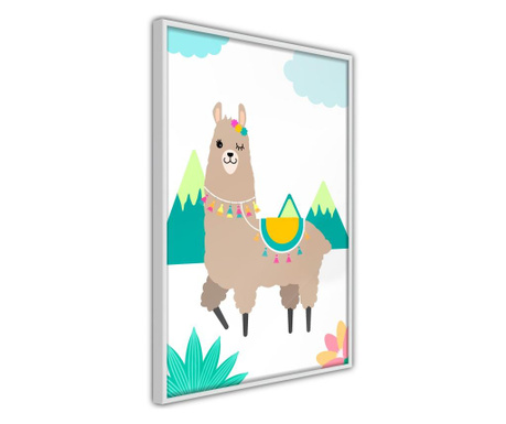 Faldekoráció - playful llama - fehér keret - 20 x 30 cm