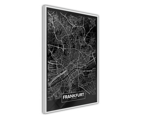 Faldekoráció - city map: frankfurt (dark) - fehér keret - 20 x 30 cm