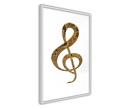 Faldekoráció - golden treble clef - fehér keret - 20 x 30 cm