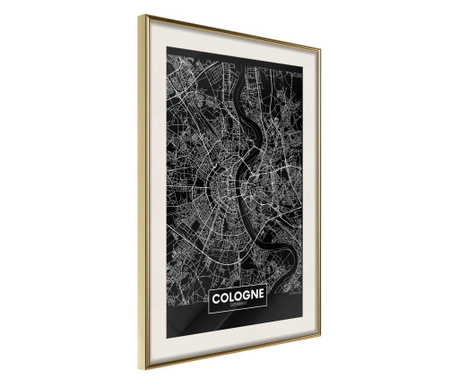 Плакат Artgeist - City Map: Cologne (Dark) - Златна рамка с паспарту - 30 x 45 cm