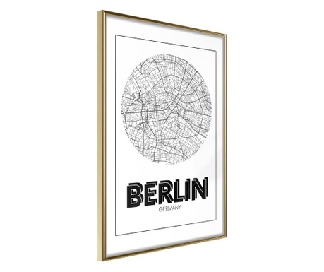 Poster Artgeist - City Map: Berlin (Round) - Zlatni okvir - 30 x 45 cm