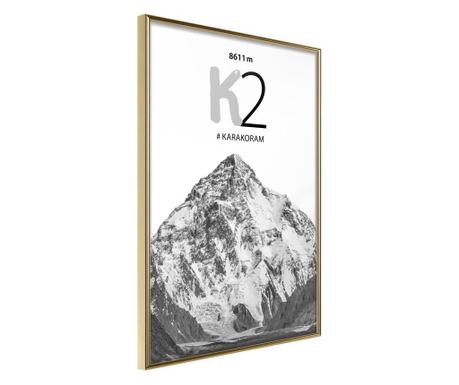 Poster Artgeist - Peaks of the World: K2 - Zlatni okvir - 30 x 45 cm
