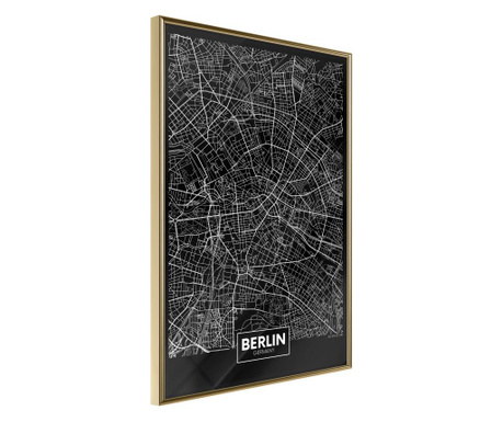Poster Artgeist - City Map: Berlin (Dark) - Zlatni okvir - 30 x 45 cm
