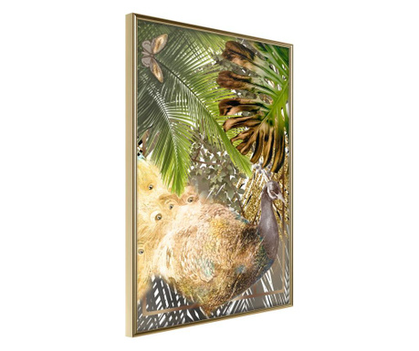 Poster Artgeist - Fairy-Tale Peacock in the Jungle - Zlatni okvir - 30 x 45 cm