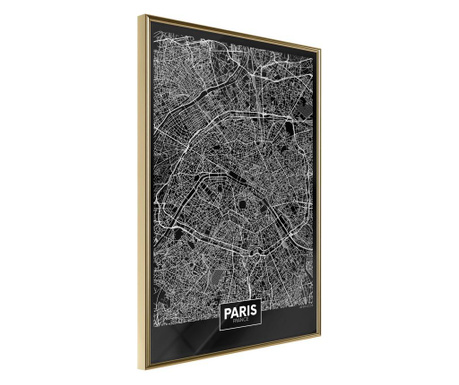 Poster Artgeist - City Map: Paris (Dark) - Zlatni okvir - 30 x 45 cm