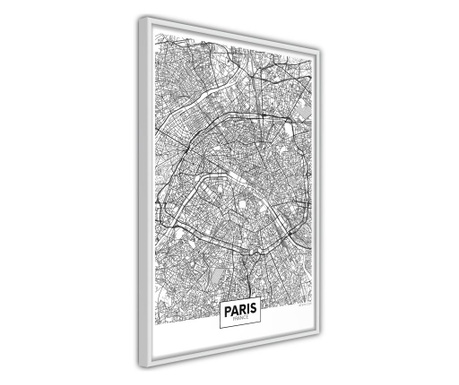 Faldekoráció - city map: paris - fehér keret - 20 x 30 cm