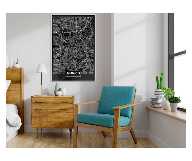 Faldekoráció - city map: munich (dark) - fehér keret - 20 x 30 cm