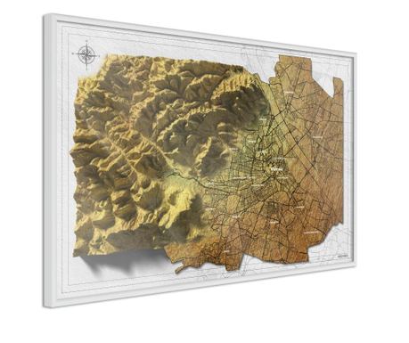 Faldekoráció - raised relief map: vienna - fehér keret - 30 x 20 cm
