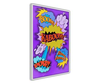 Faldekoráció - kaboom boom pow - fehér keret - 20 x 30 cm