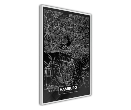 Faldekoráció - city map: hamburg (dark) - fehér keret - 20 x 30 cm