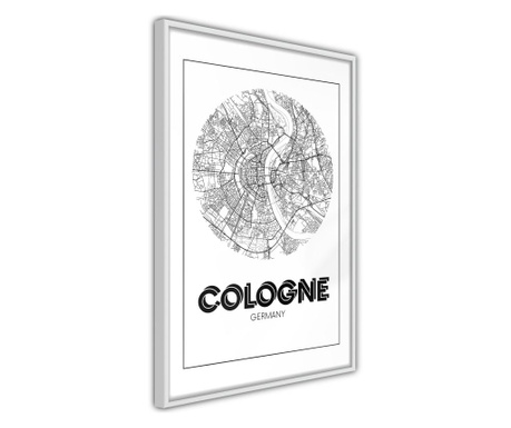 Faldekoráció - city map: cologne (round) - fehér keret - 20 x 30 cm