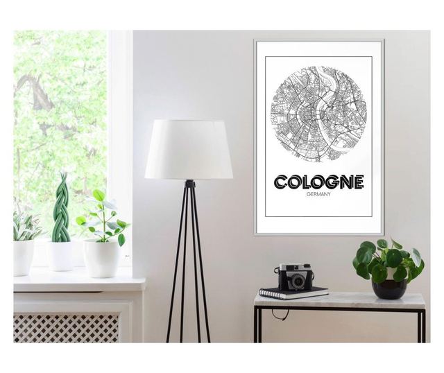 Faldekoráció - city map: cologne (round) - fehér keret - 20 x 30 cm