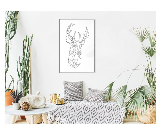 Faldekoráció - minimalist deer - fehér keret - 20 x 30 cm