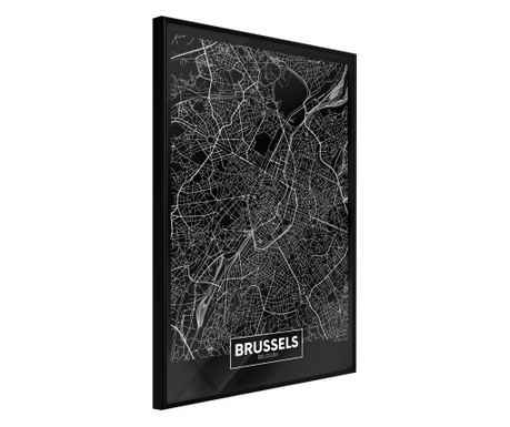 Faldekoráció - city map: brussels (dark) - fekete keret - 20 x 30 cm