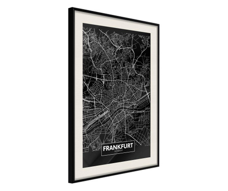 Faldekoráció - city map: frankfurt (dark) - fekete keret passe-partout-val - 40 x 60 cm