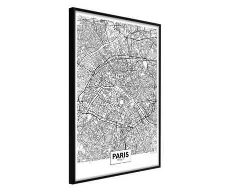 Плакат Artgeist - City Map: Paris - Черна рамка - 20 x 30 cm