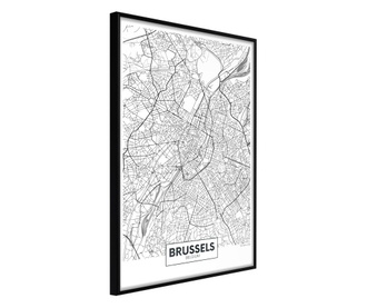 Faldekoráció - city map: brussels - fekete keret - 40 x 60 cm