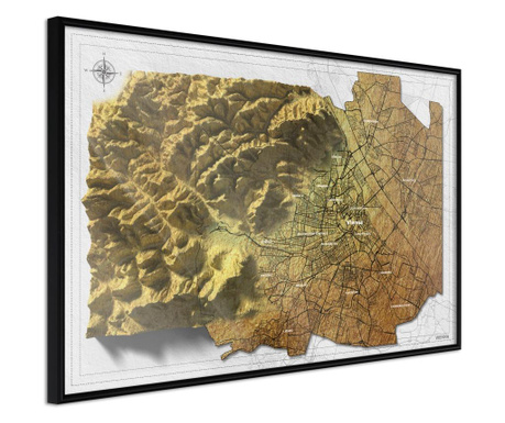 Плакат Artgeist - Raised Relief Map: Vienna - Черна рамка - 30 x 20 cm