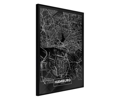 Плакат Artgeist - City Map: Hamburg (Dark) - Черна рамка - 20 x 30 cm