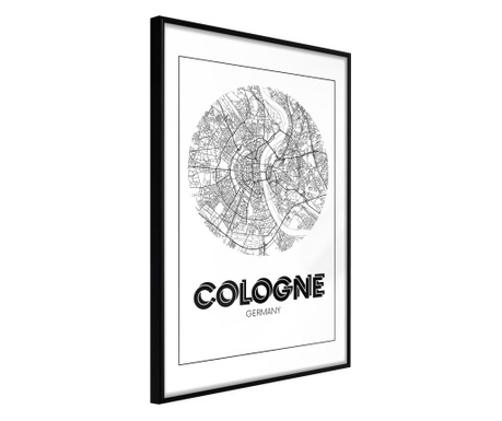 Плакат Artgeist - City Map: Cologne (Round) - Черна рамка - 20 x 30 cm