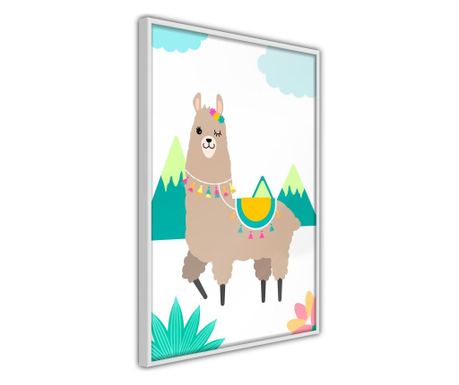 Faldekoráció - playful llama - fehér keret - 30 x 45 cm