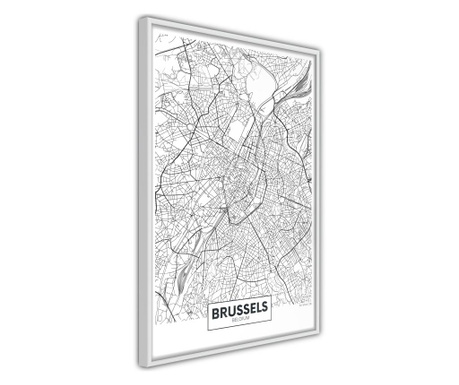 Faldekoráció - city map: brussels - fehér keret - 30 x 45 cm