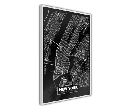 Faldekoráció - city map: new york (dark) - fehér keret - 30 x 45 cm