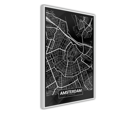 Faldekoráció - city map: amsterdam (dark) - fehér keret - 30 x 45 cm