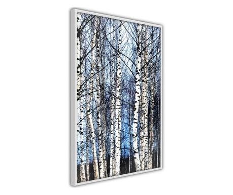 Faldekoráció - winter birch trees - fehér keret - 30 x 45 cm