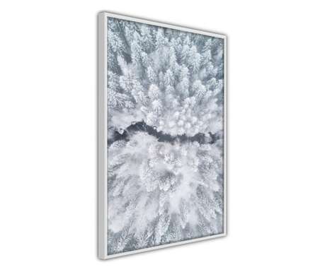 Faldekoráció - winter forest from a bird's eye view - fehér keret - 30 x 45 cm