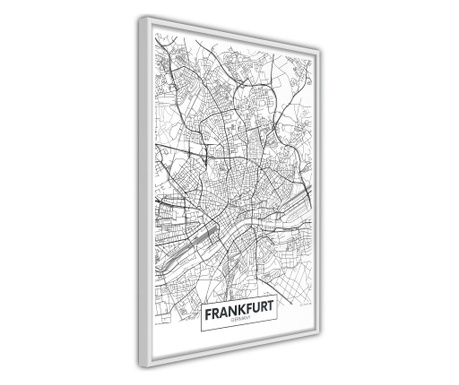 Faldekoráció - city map: frankfurt - fehér keret - 30 x 45 cm