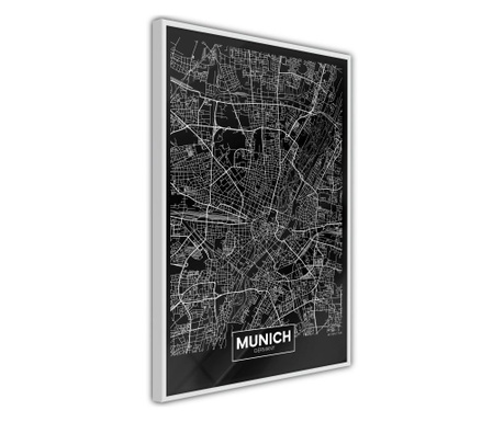 Poster Artgeist - City Map: Munich (Dark) - Bijeli okvir - 30 x 45 cm