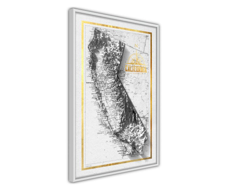 Poster Artgeist - Raised Relief Map: California - Bijeli okvir - 30 x 45 cm